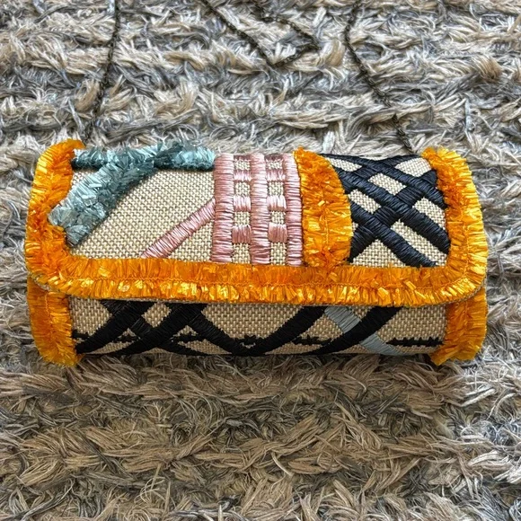 Anthropologie Multicolor Embroidered Clutch with Orange Trim Magnetic Closure - Picture 3 of 13
